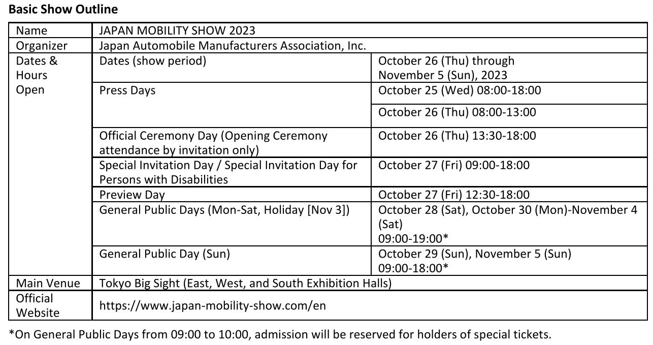 tokyo mobility show outline